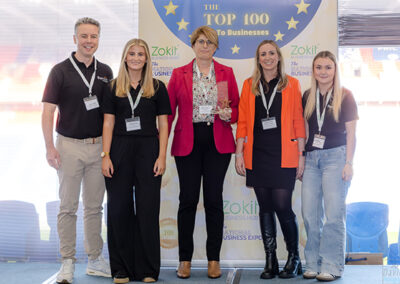A Group of people stood on a stage holding an award